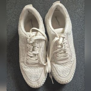 Cream Tweed Lace-Up Sneakers